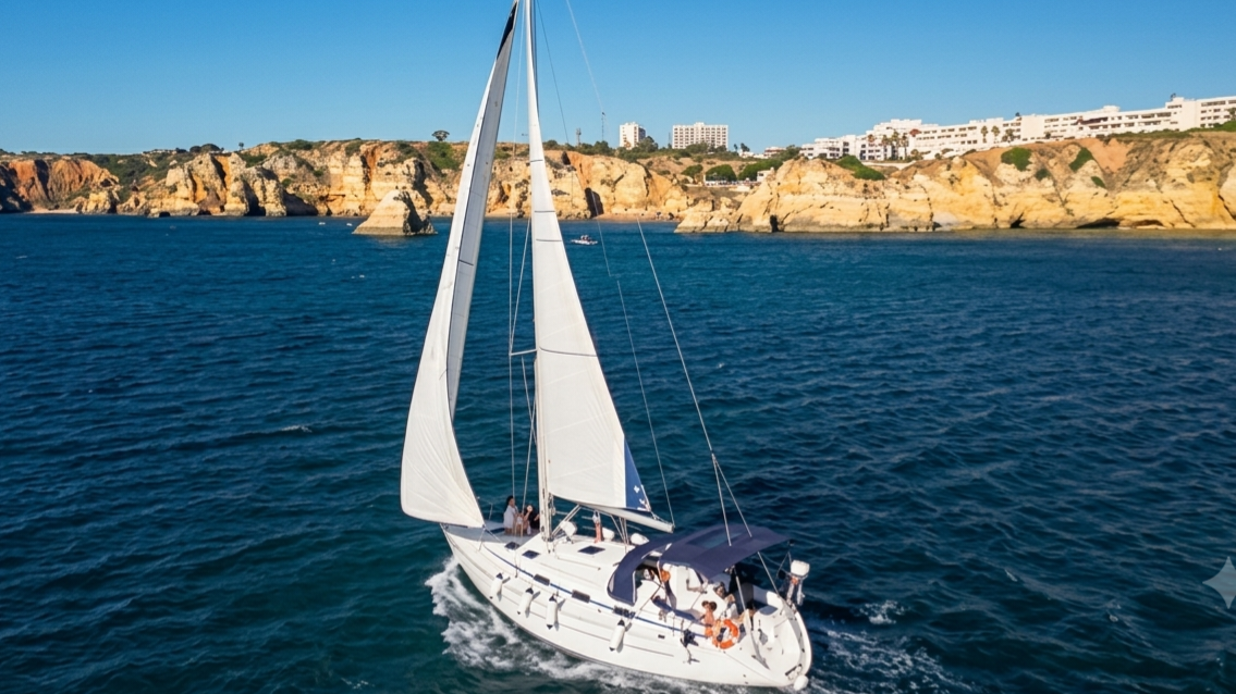Iate privado à vela na costa de Lagos, Algarve